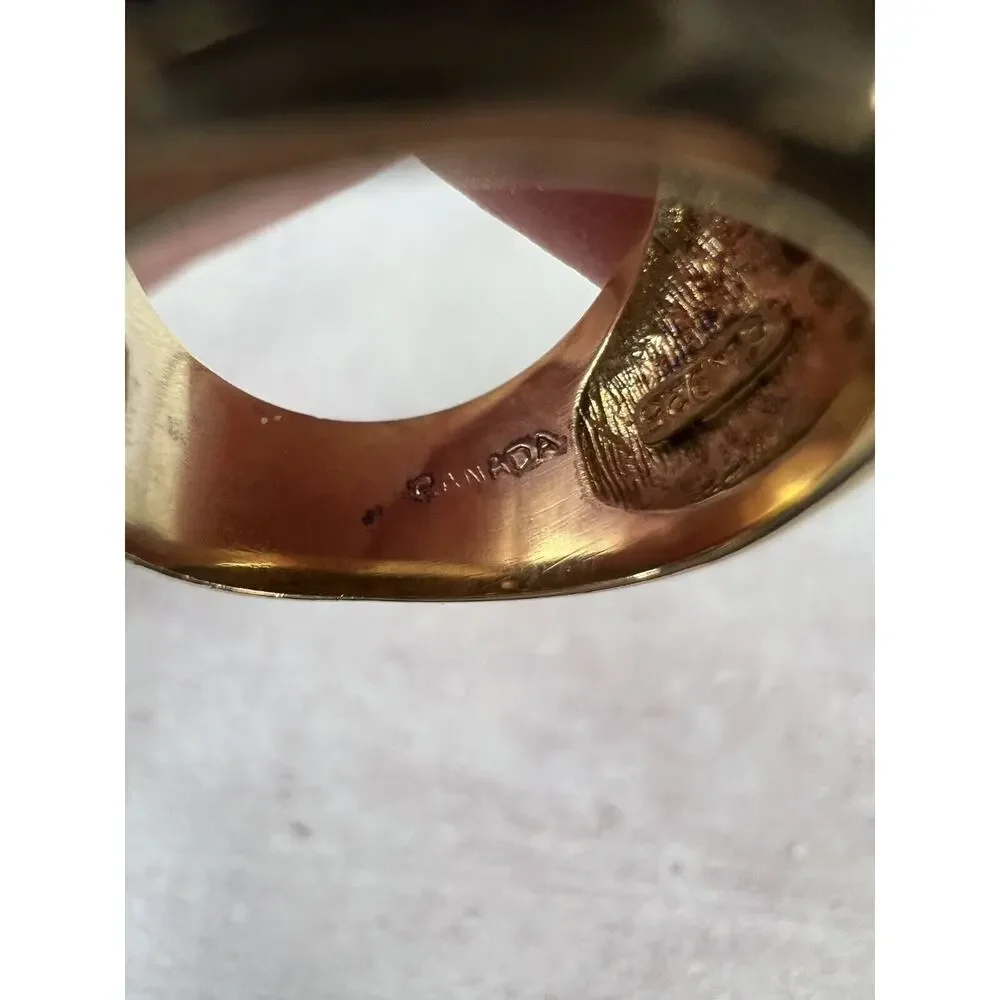 Formal Wear Statement Gold‎ Plated Blue Enamel Chunky Ring - Size 5